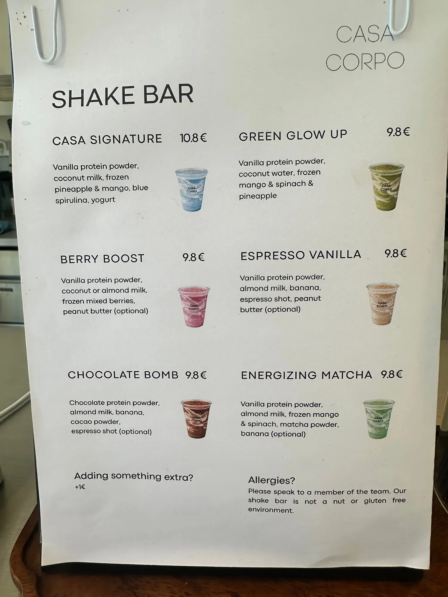 Shake-Bar-Tafel im Casa Corpo