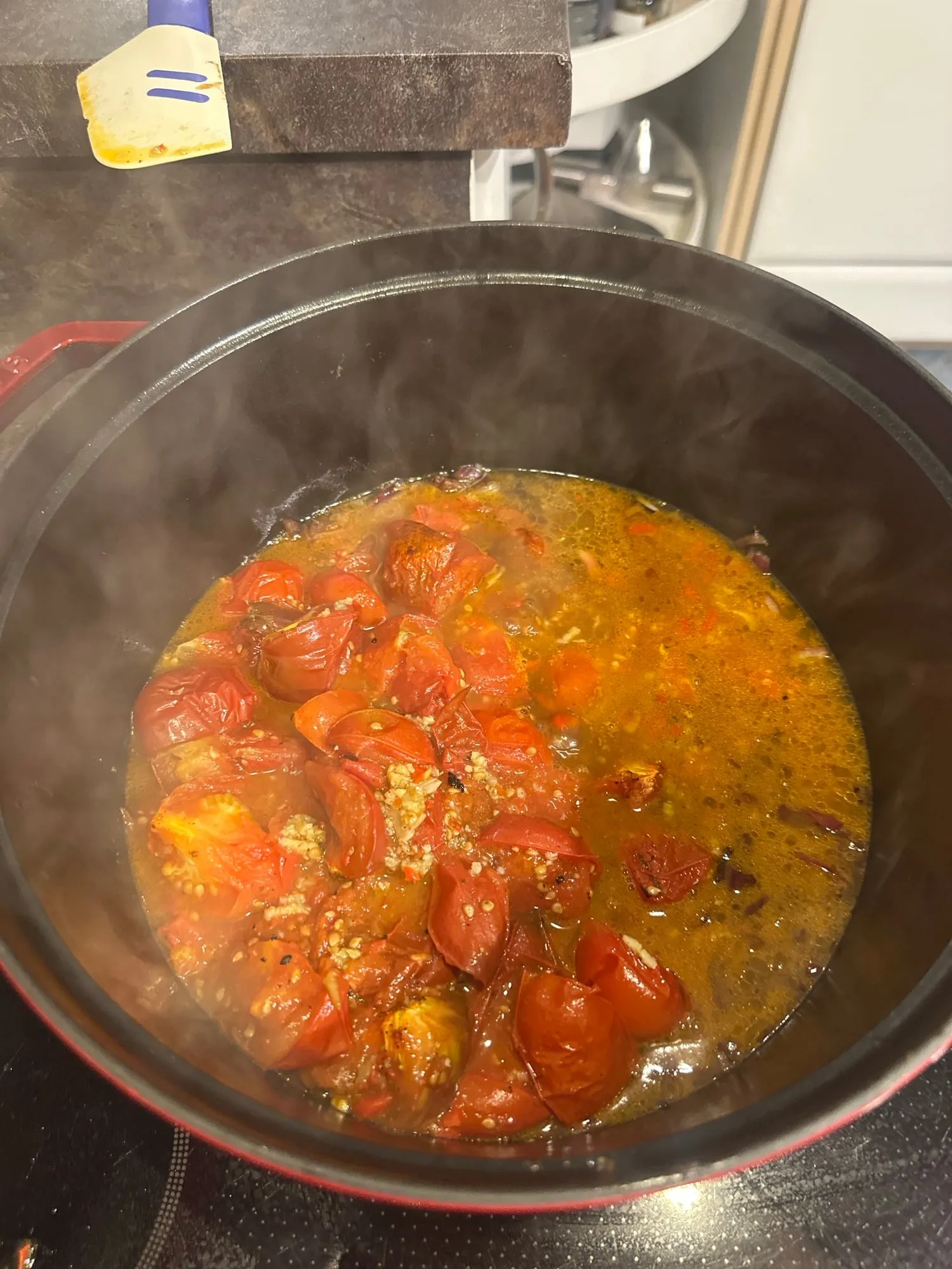 Tomaten und Zwiebeln im Topf