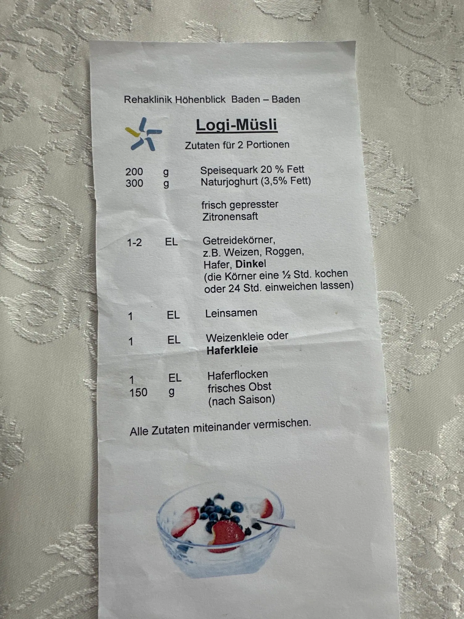 Originalrezept aus der Rehaklinik